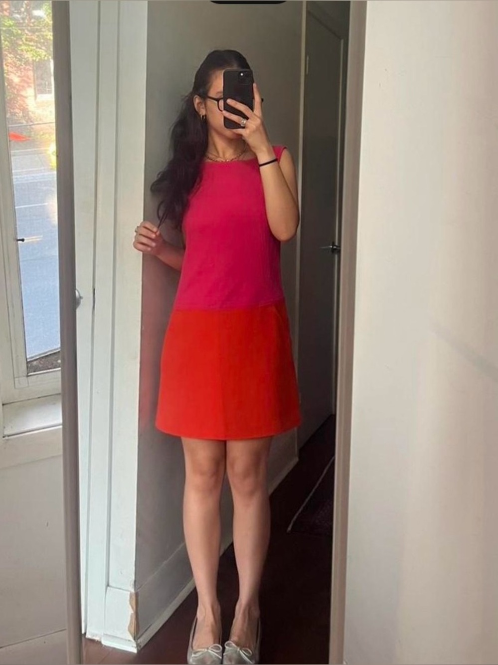 LOFT Pink and Red ( orangish) Colorblock Sleeveless Shift Dress